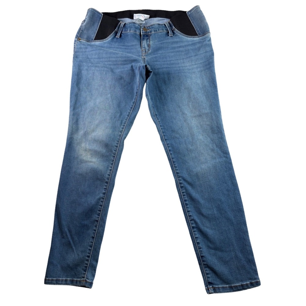 Maternity Jeans Blue Wash Stretch‎ Denim Elastic Waist Skinny Fit Size